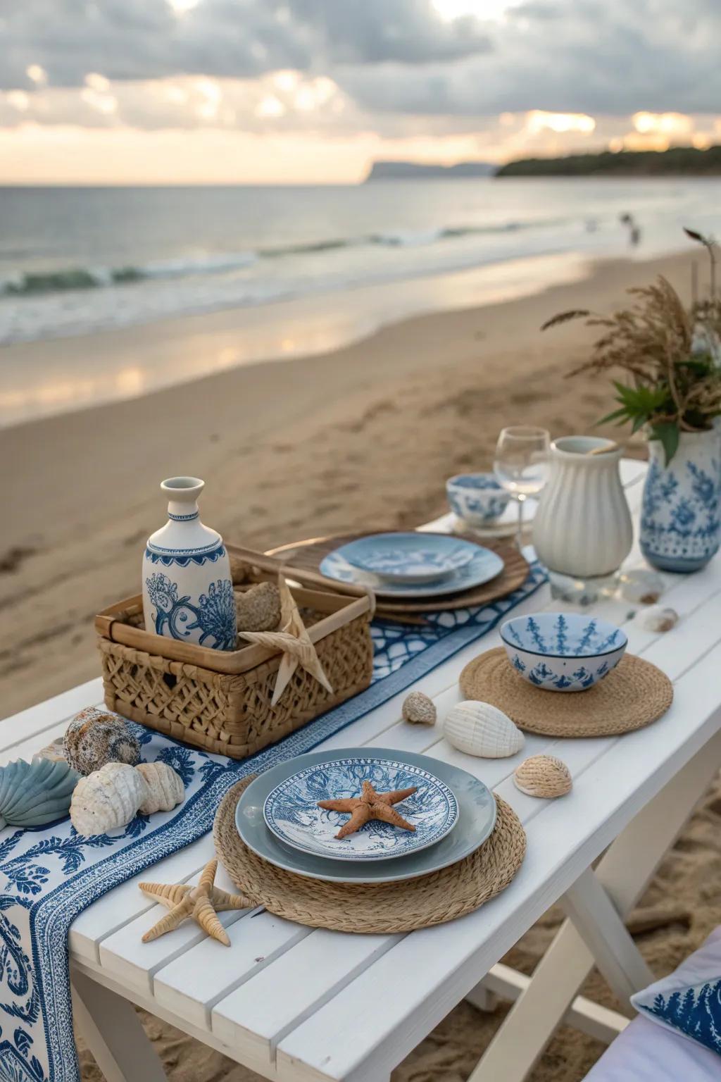 Capture the essence of the coast with a beach-inspired dining setup.