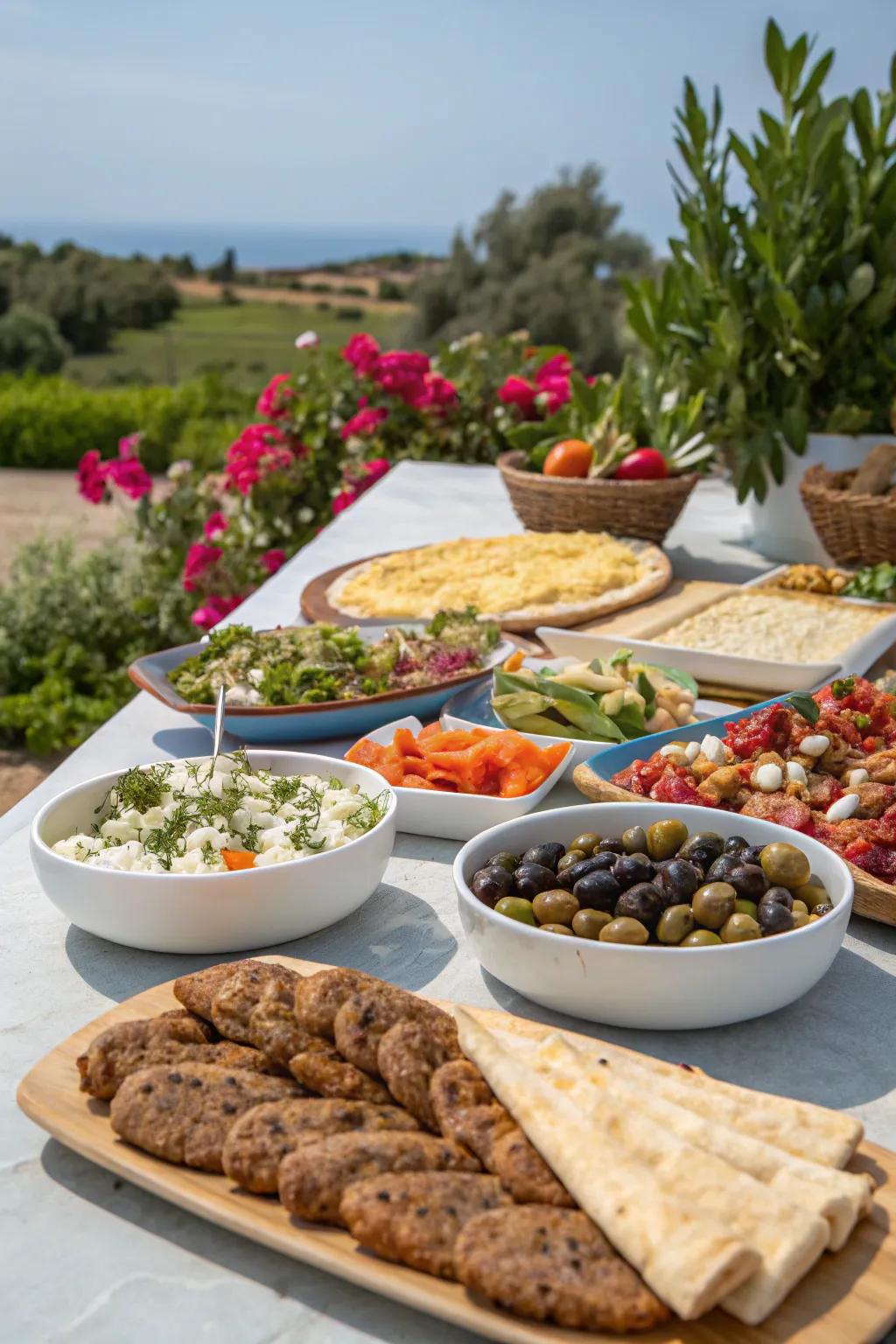 A flavorful mezze spread perfect for sharing and enjoying together.