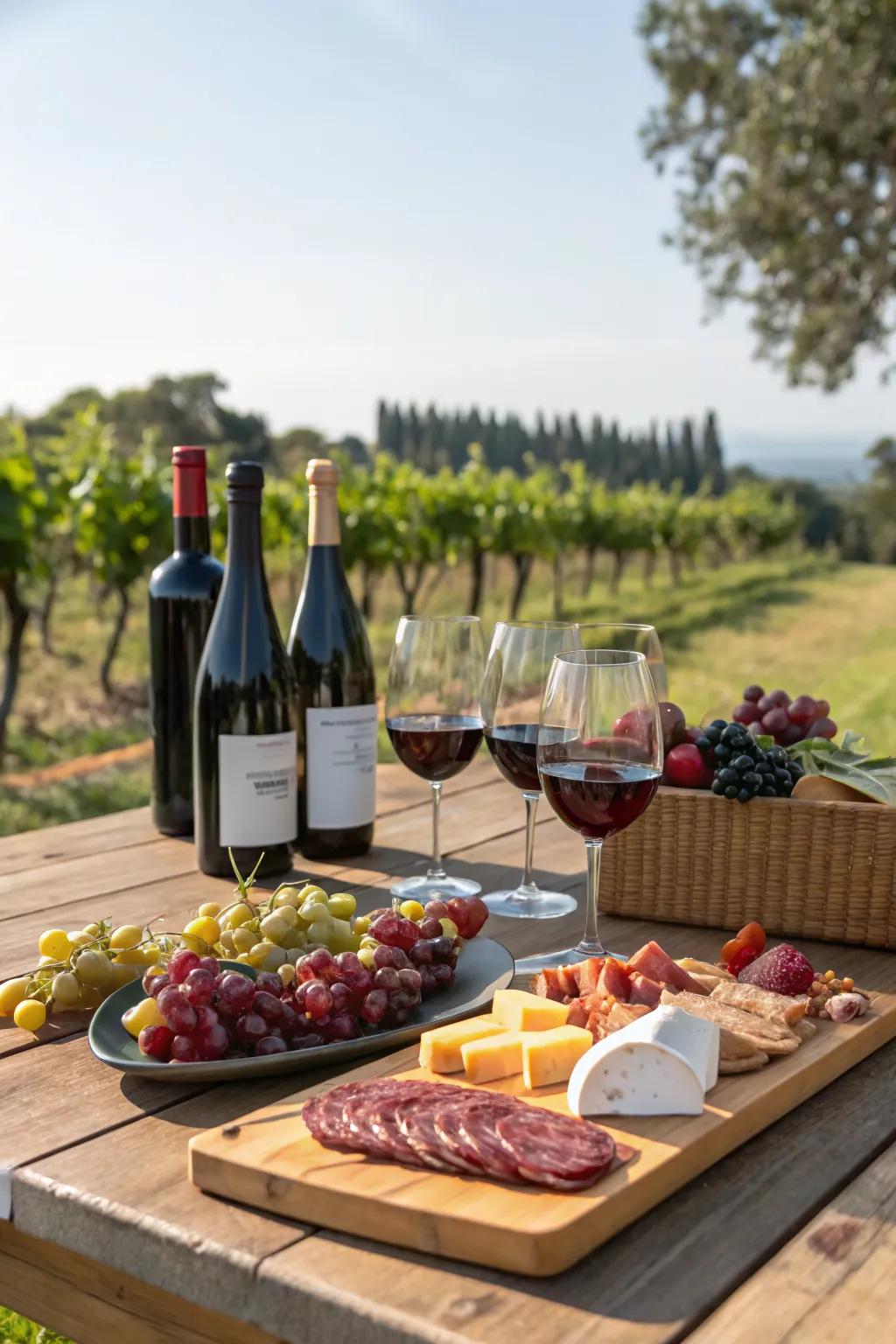 A sophisticated wine tasting engagement party setup.