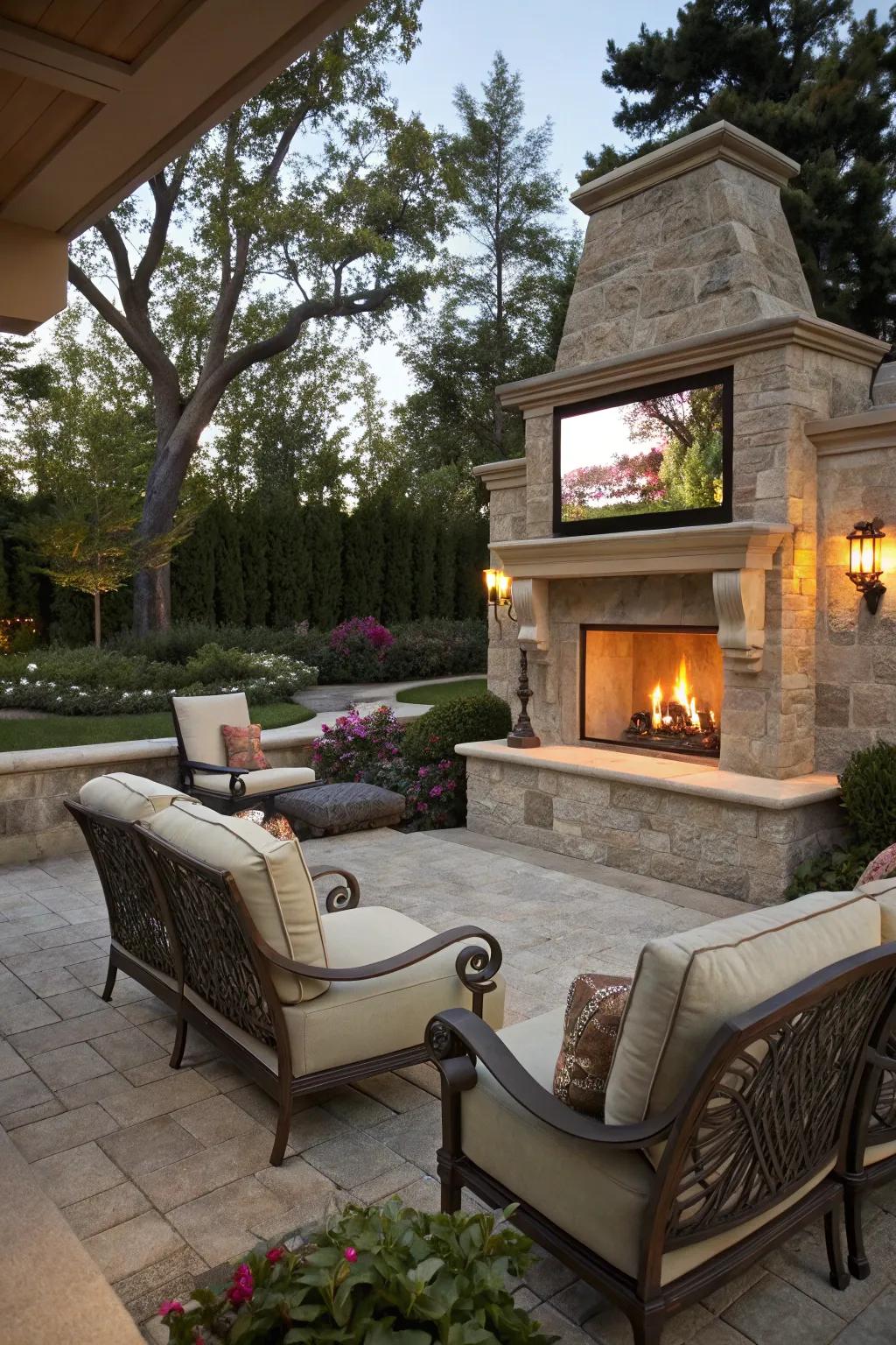 A hidden TV screen adds a touch of magic to your outdoor space.