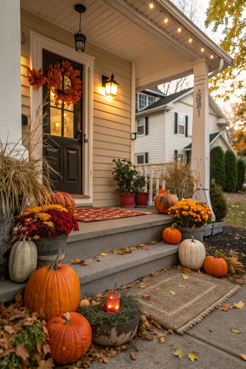 Seasonal decor adds a fresh and festive touch to this porch.