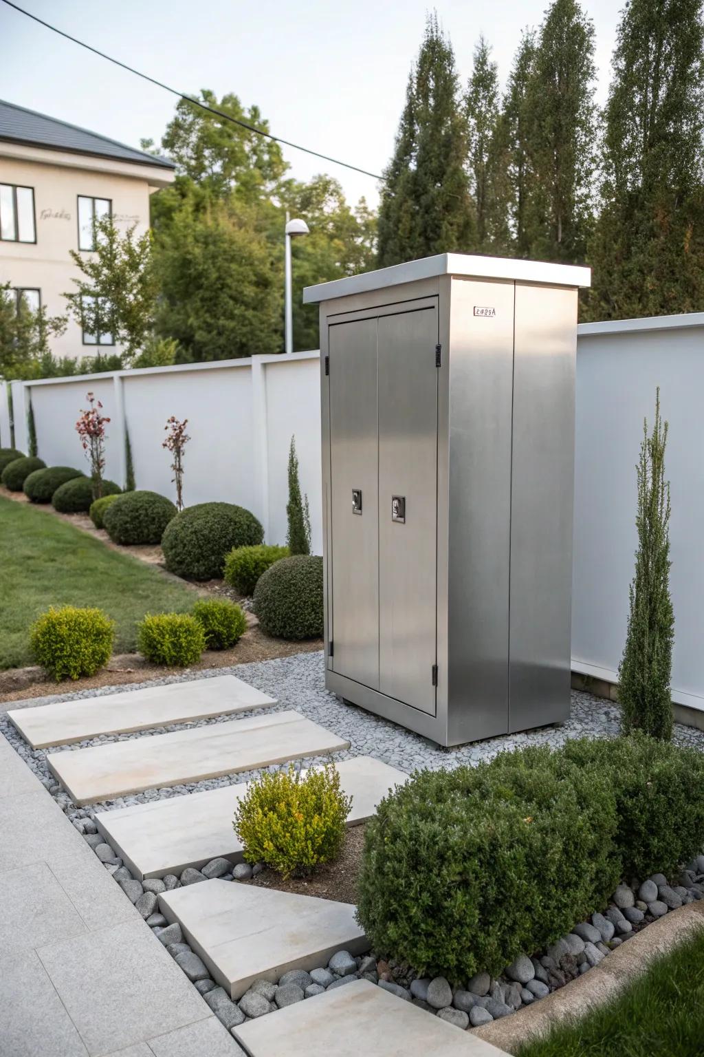 Metal cabinets provide durability and a modern aesthetic.