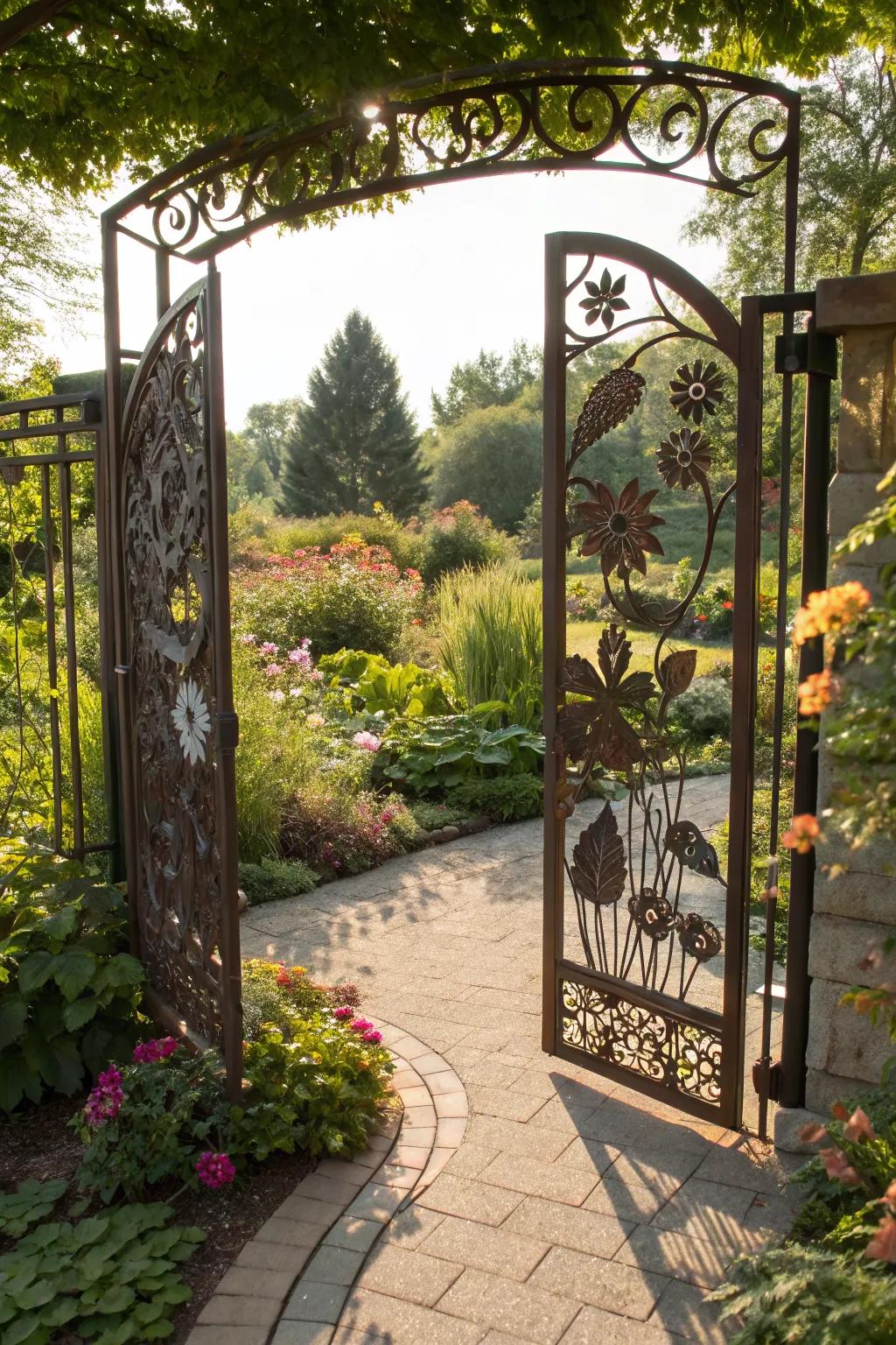 Decorative elements turn a simple gate into a stunning centerpiece.