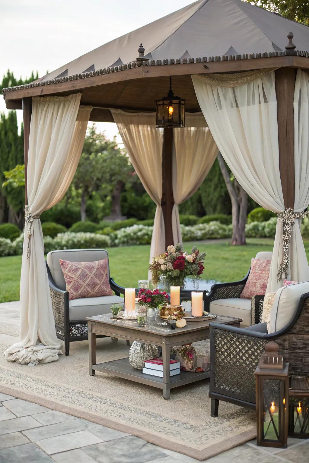 A versatile coffee table completes your gazebo lounging area.
