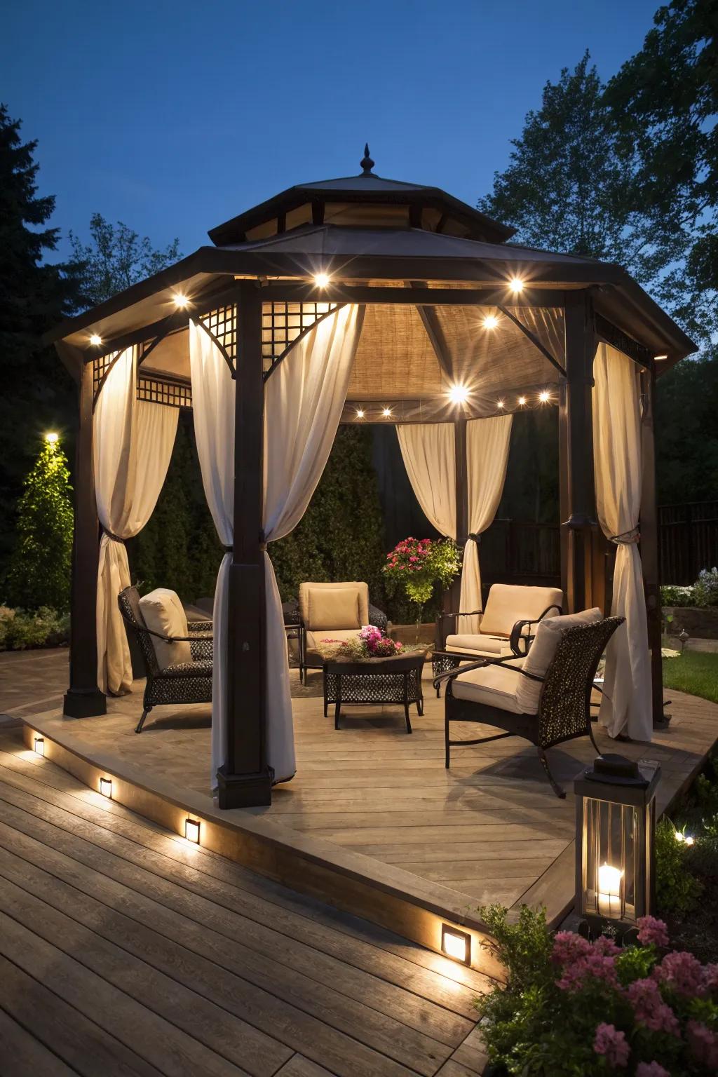 Spotlights create focus and highlight key features of your gazebo.