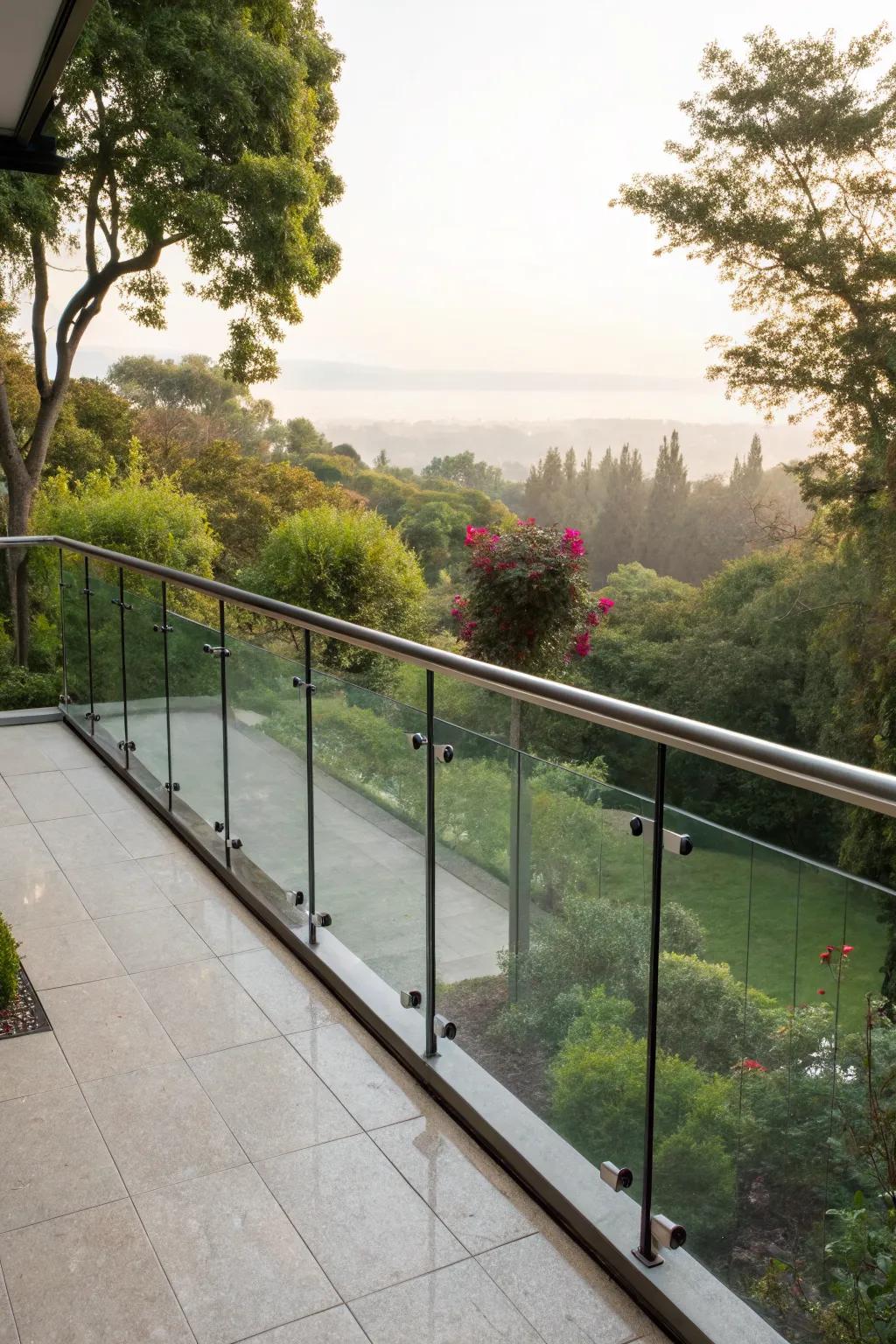 Glass railings offer elegance and unobstructed views.