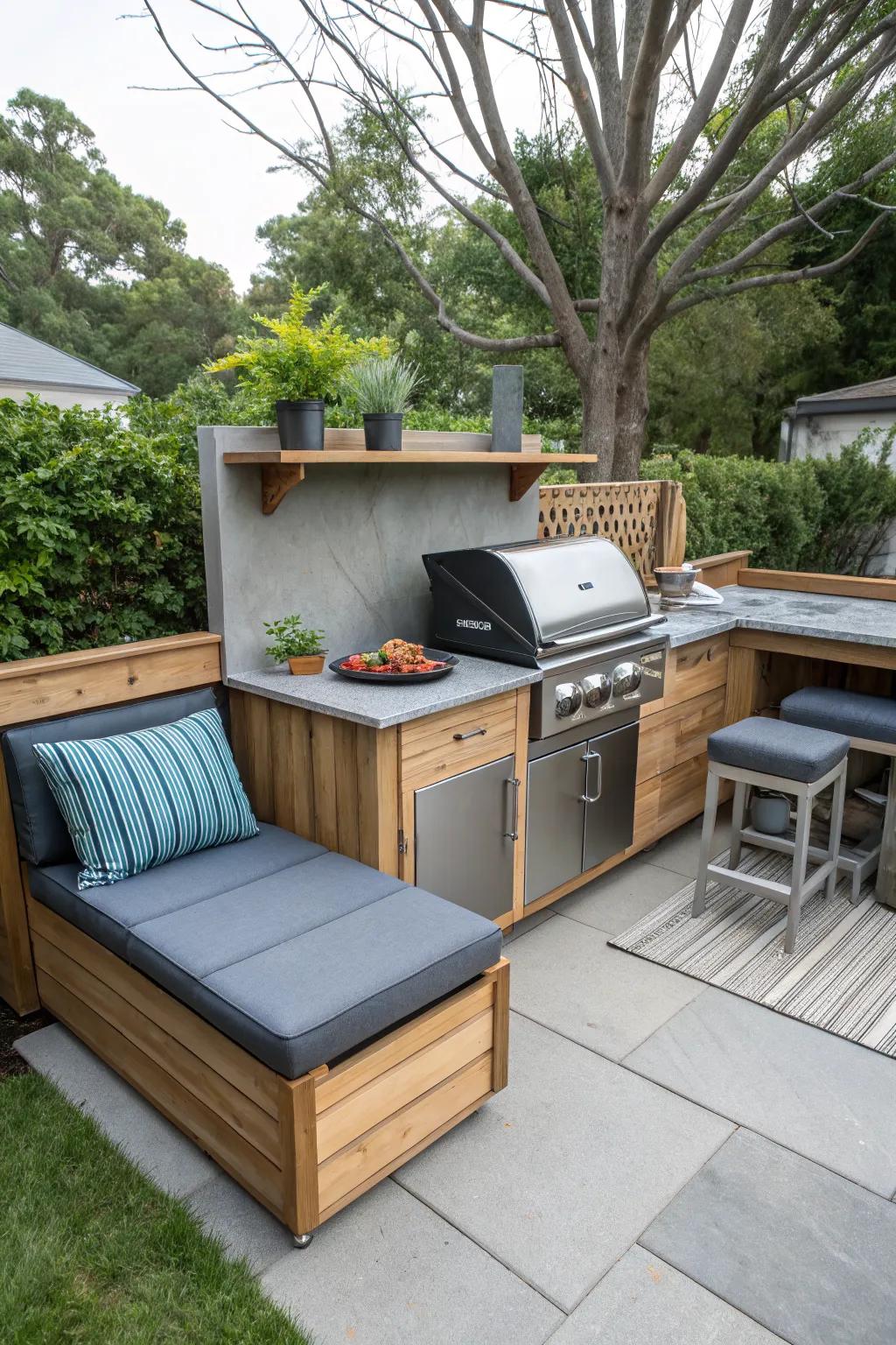 Multi-use furniture adds practicality to limited spaces.