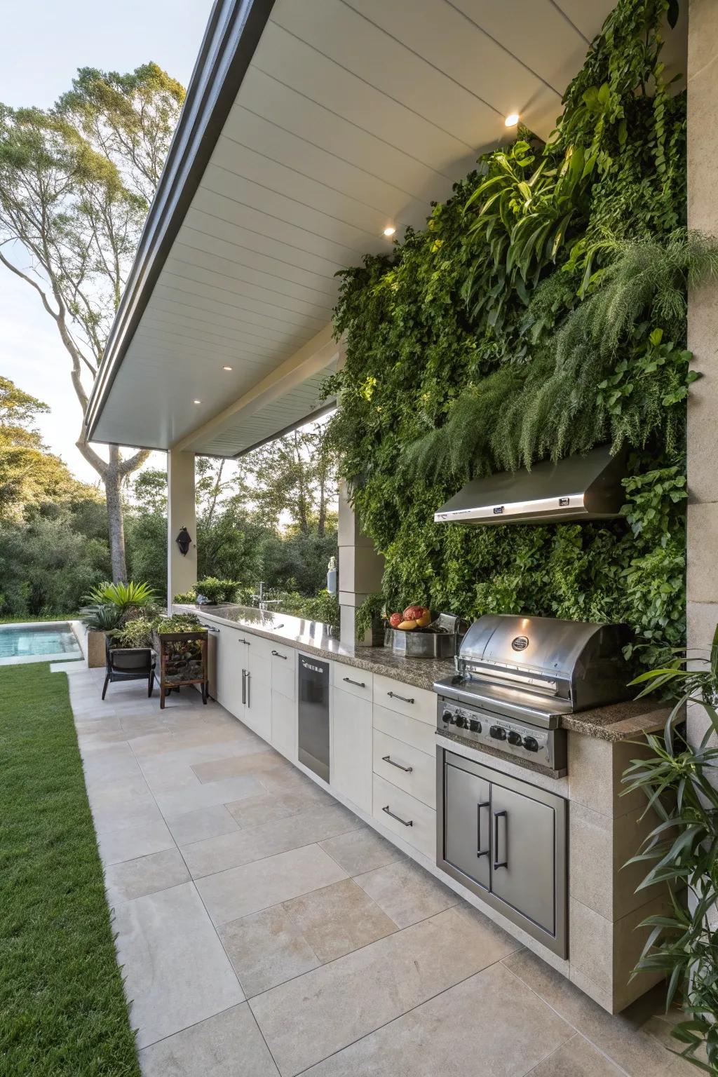 Vertical gardens bring nature to your lanai kitchen.