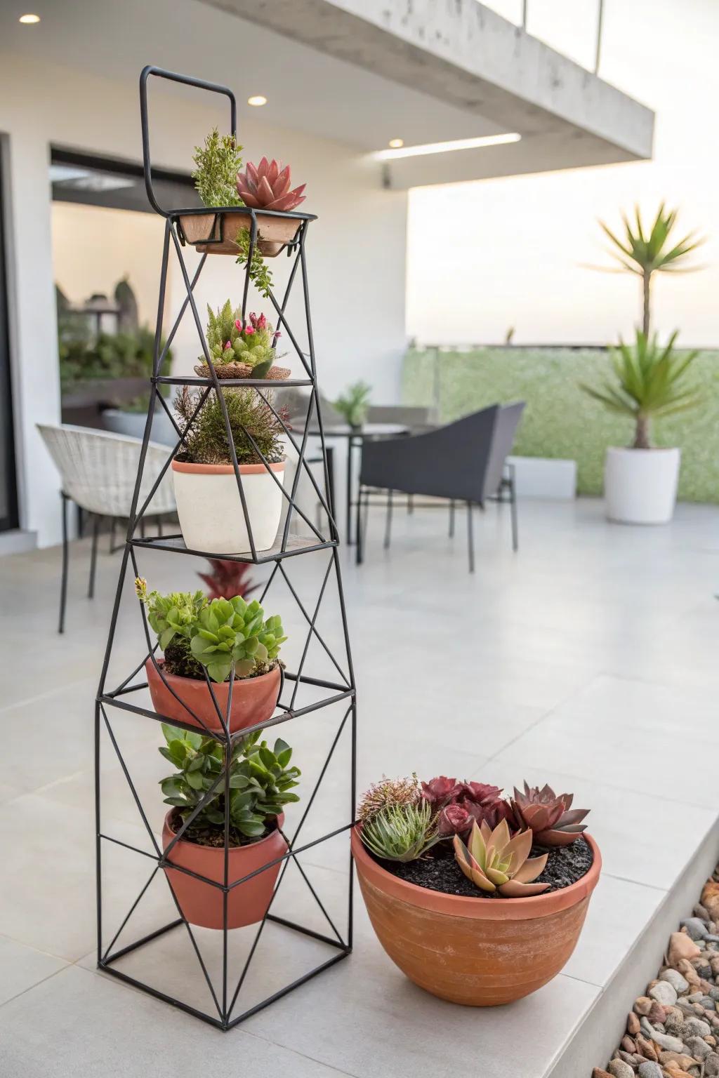Modern geometry with the geometric metal plant stand.