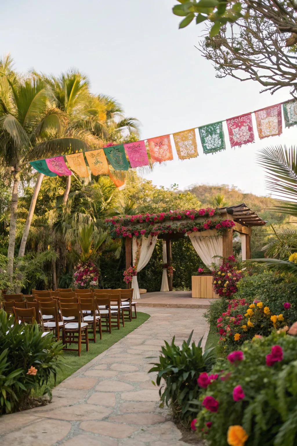 Lush greenery creates a beautiful natural backdrop.