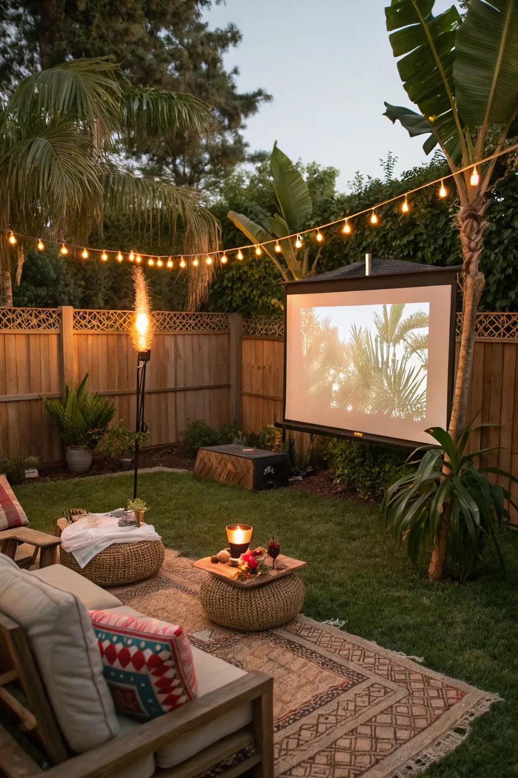Themed decorations can enhance the movie night experience.
