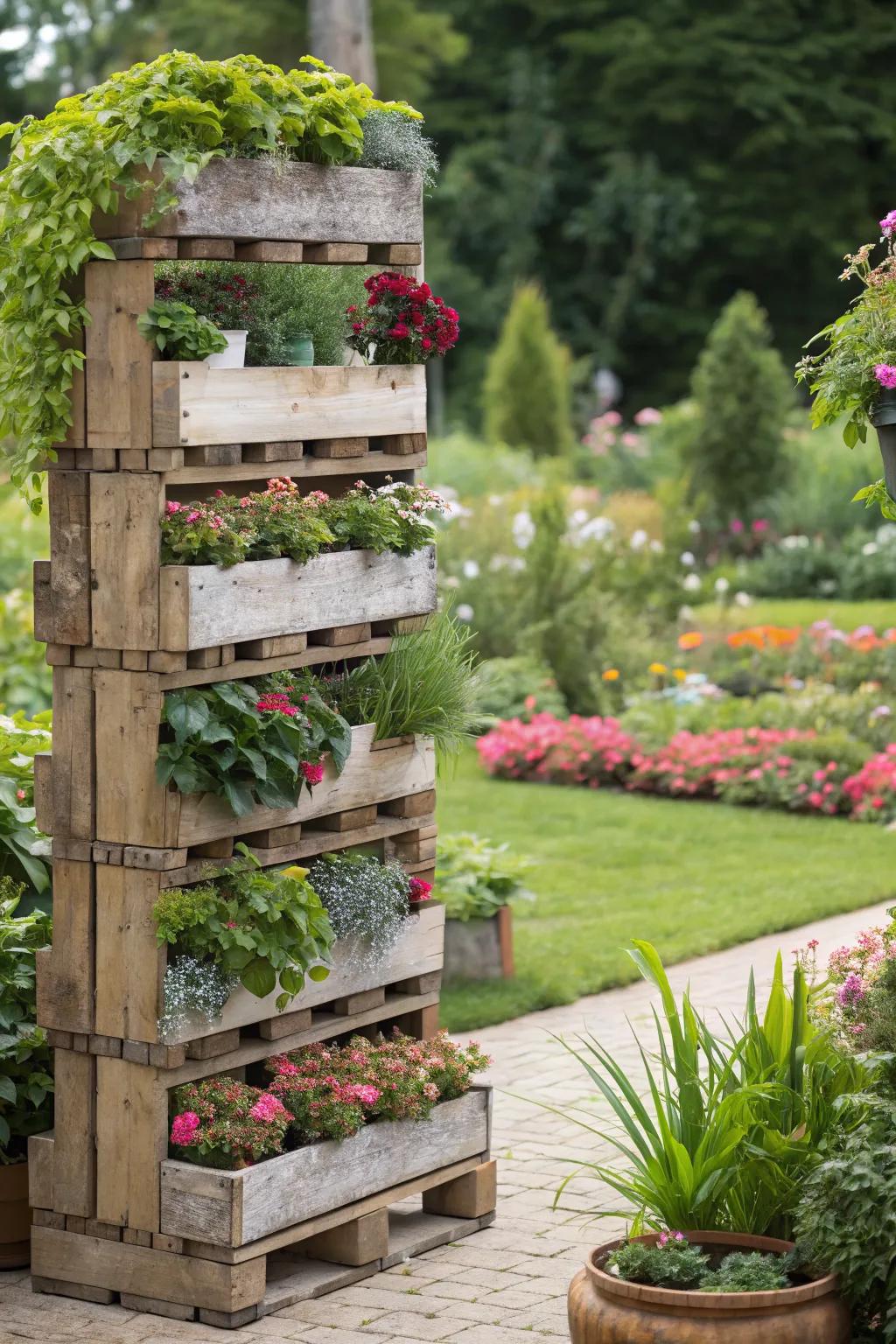 Showcase your plants with stylish pallet shelves.