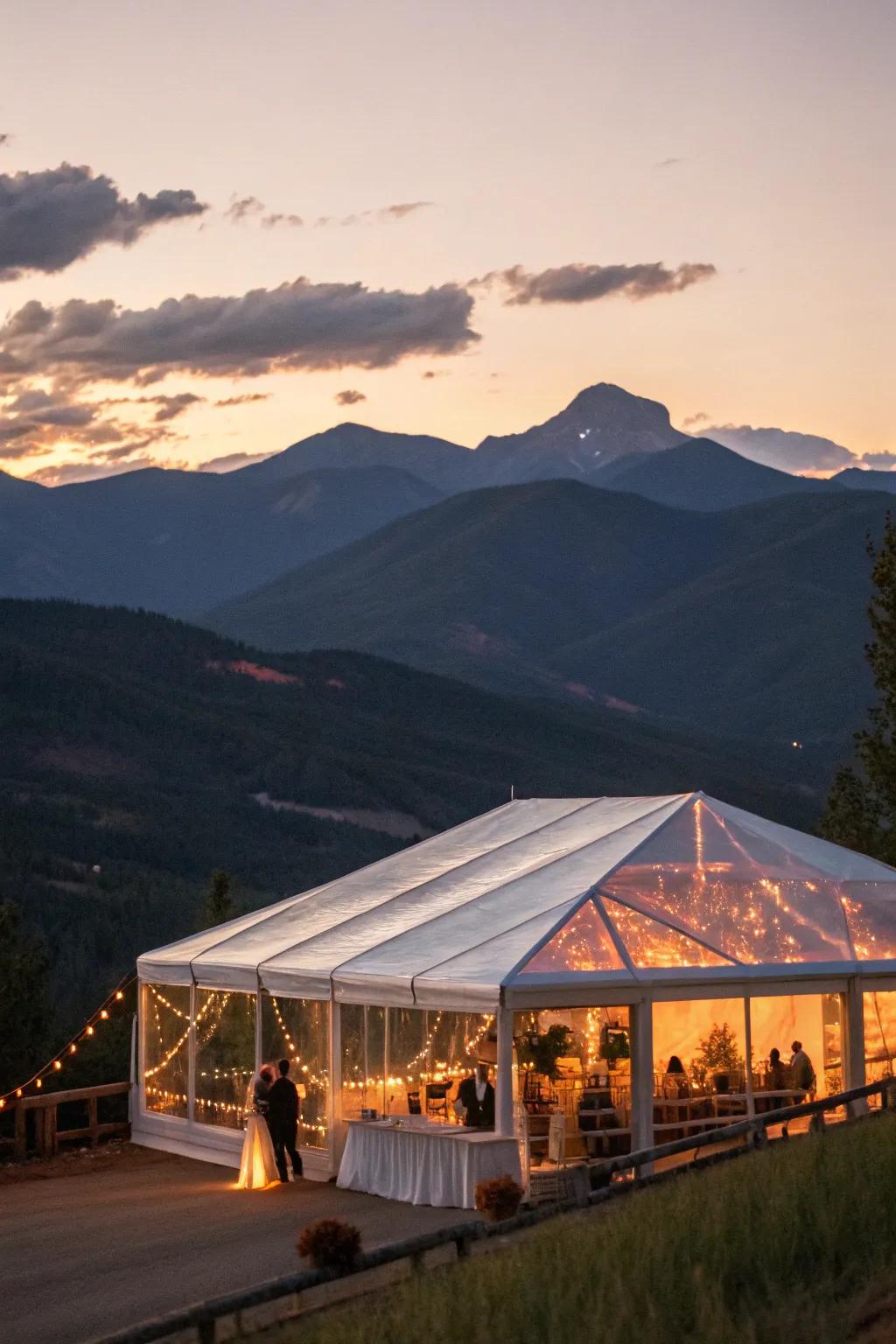 Clear top tents offer an open feel and a view of the night sky.