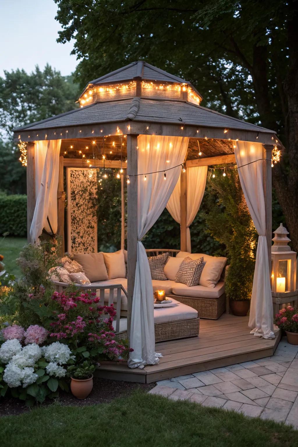 Craft a snug retreat with a cozy corner gazebo.