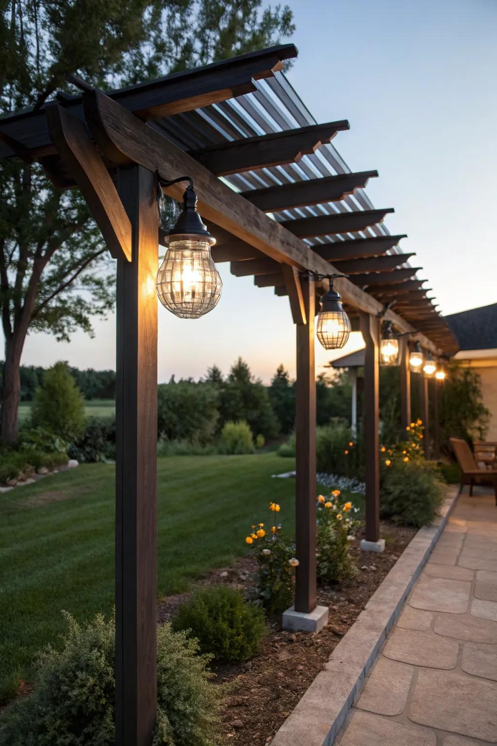 Solar lights are an eco-friendly solution for pergola lighting.