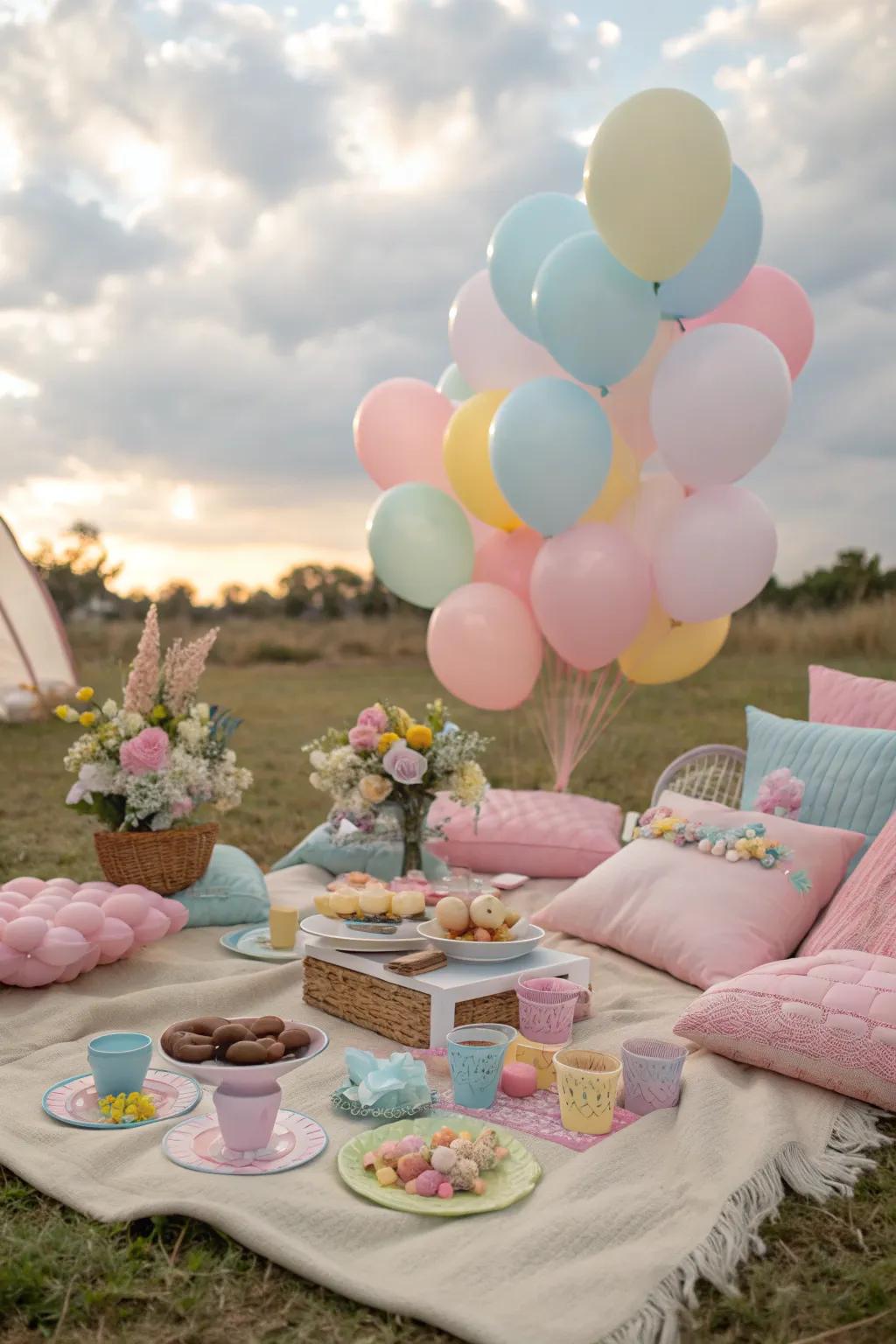 Color-coordinated pastel theme for an outdoor picnic