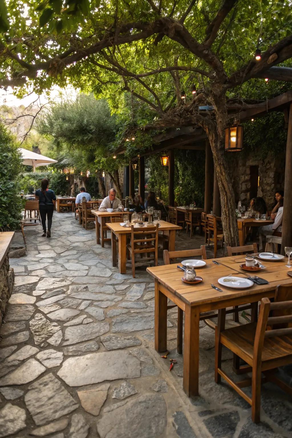 Rustic materials create an inviting natural ambiance.