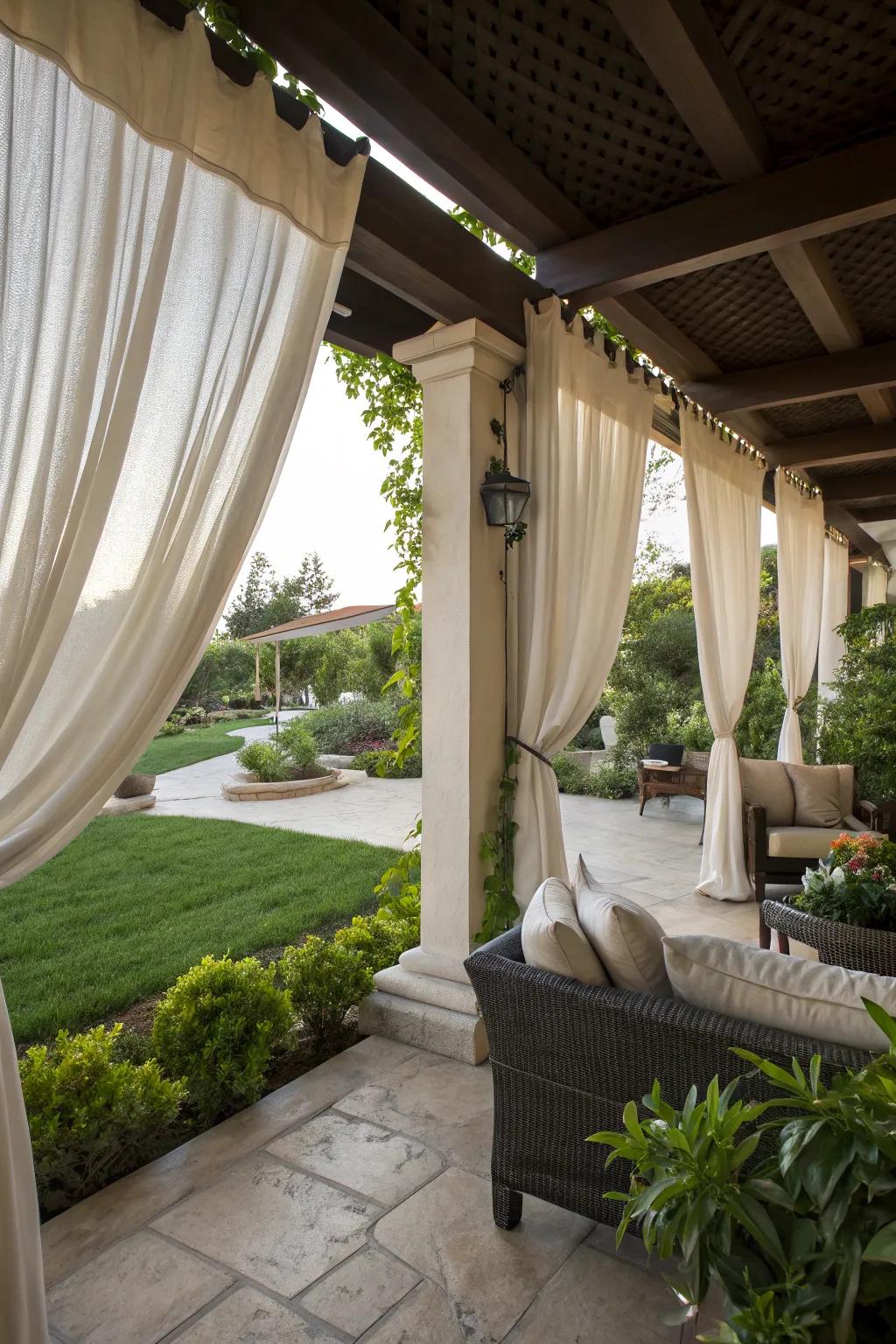 Outdoor curtains transform spaces into private retreats.