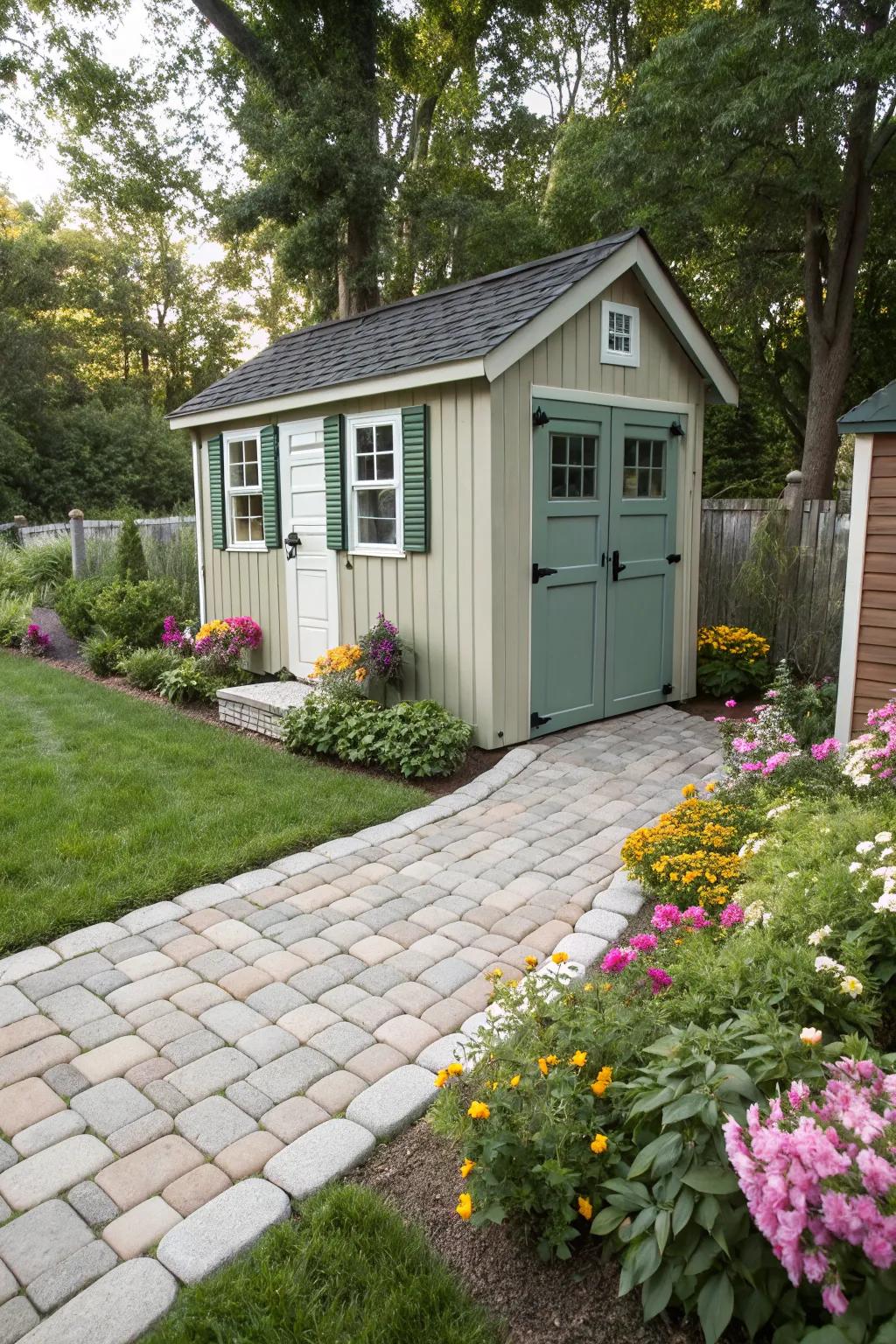Paver flooring adds elegance and practicality to shed spaces