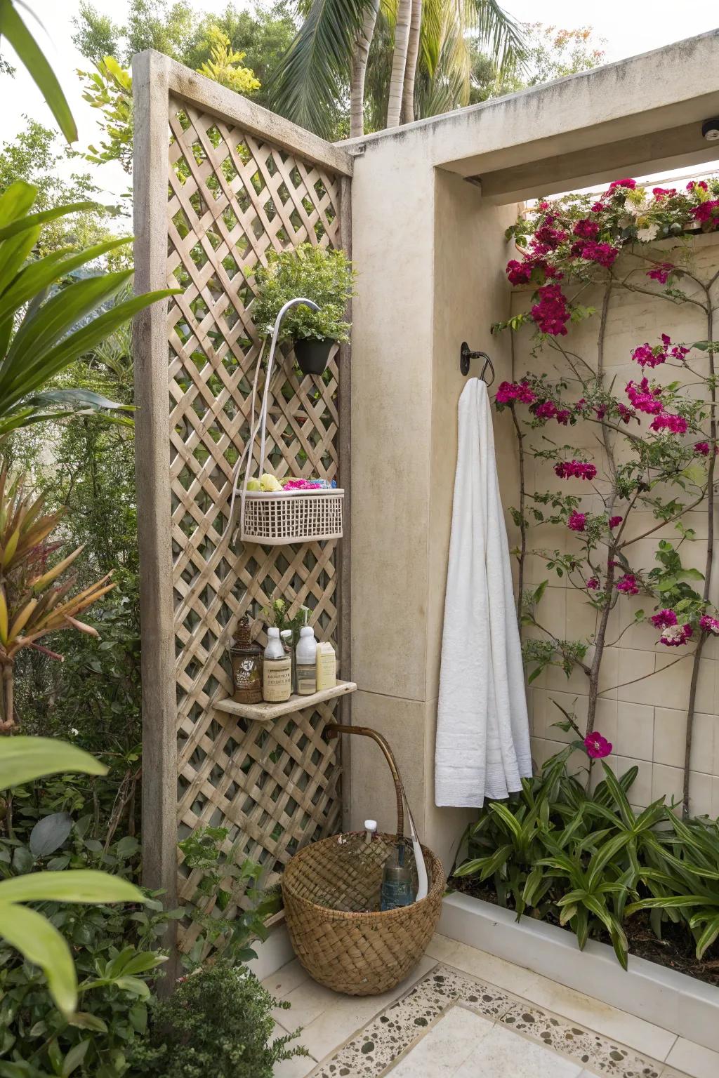 Decorative lattice adds style and function to your shower area.