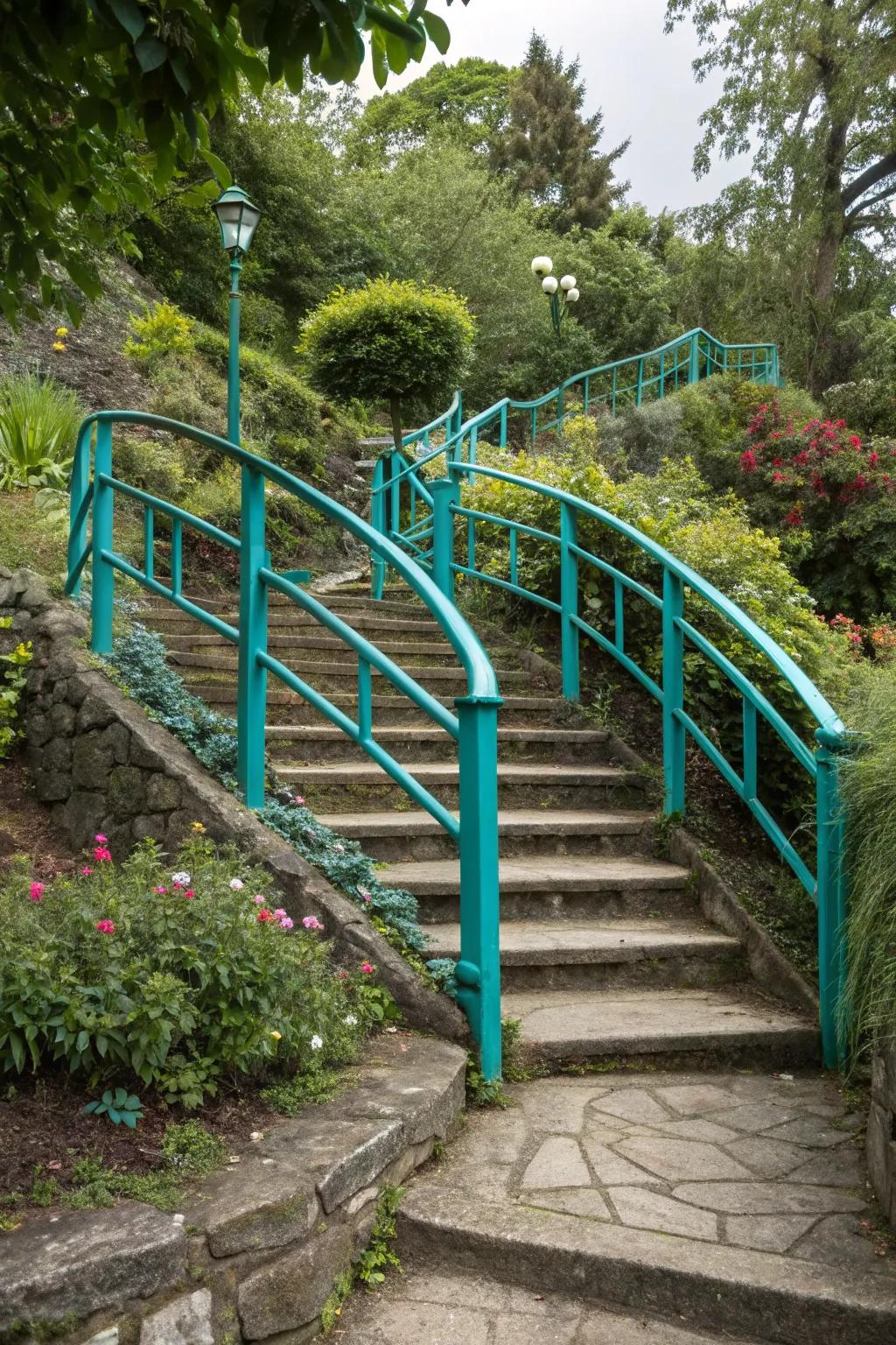 Bold colors can transform railings into a stunning focal point.