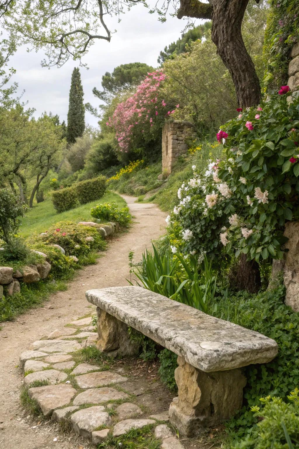 A unique natural stone bench showcasing its distinct patterns.