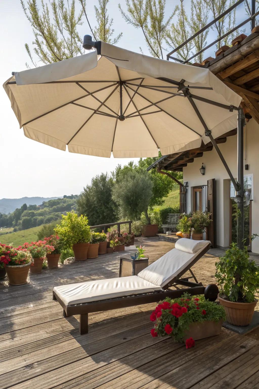 Stylish and adjustable privacy with a large umbrella.