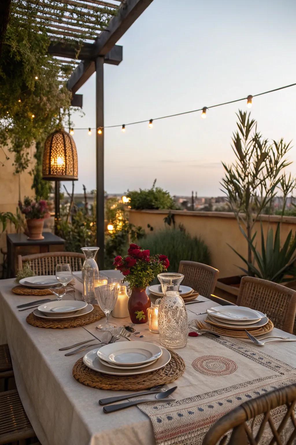 Enjoy outdoor dining with a well-placed table and chairs.