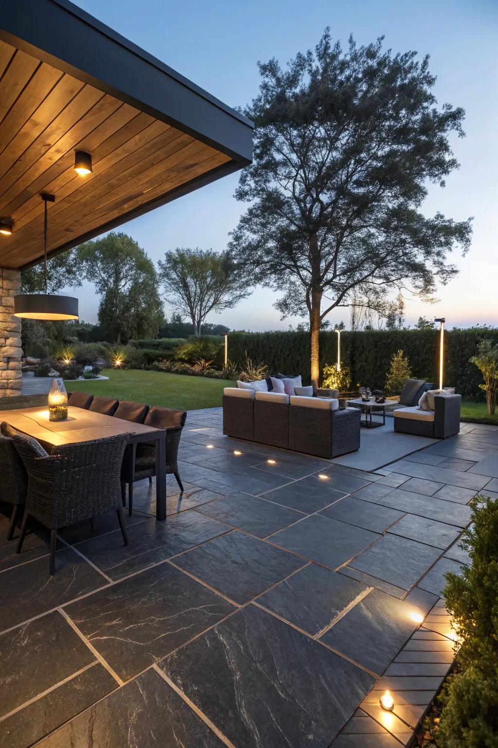 Stone-look tiles add drama and sophistication to outdoor areas.