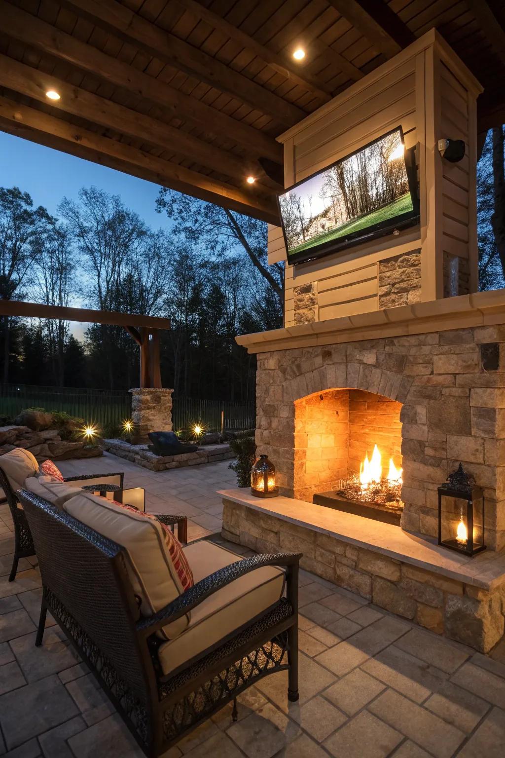 Combine warmth and entertainment by mounting your TV above a fireplace.