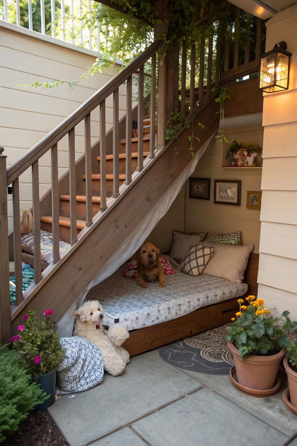 Create a special retreat for your pet under the stairs.