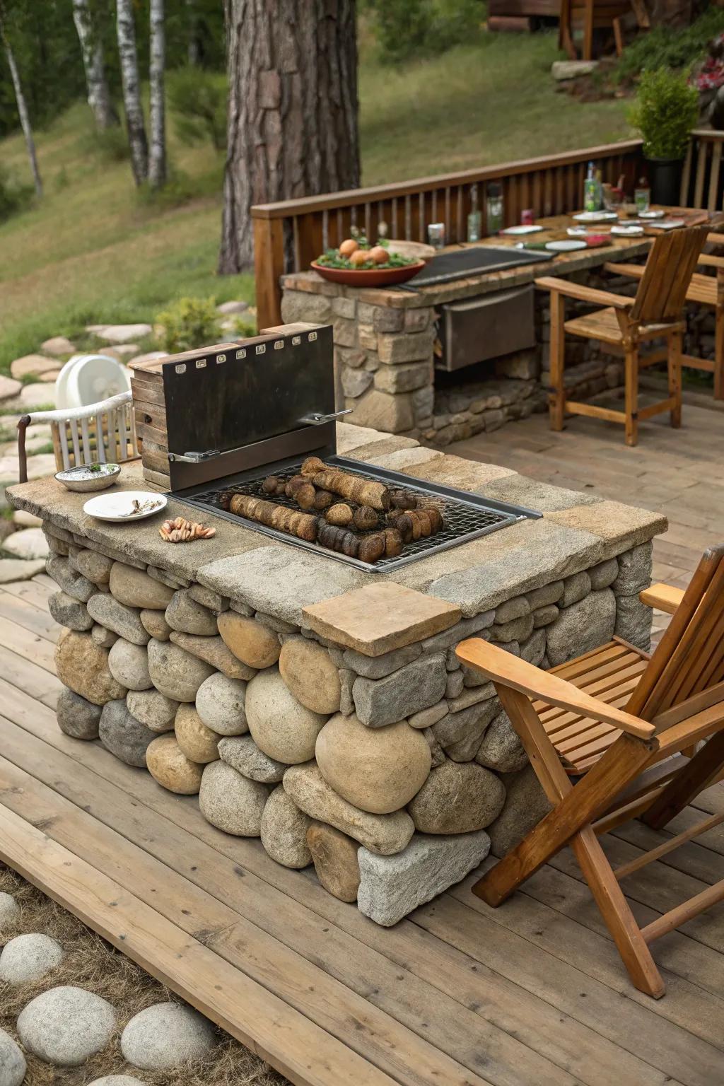 The rustic charm of wood and stone in harmony.