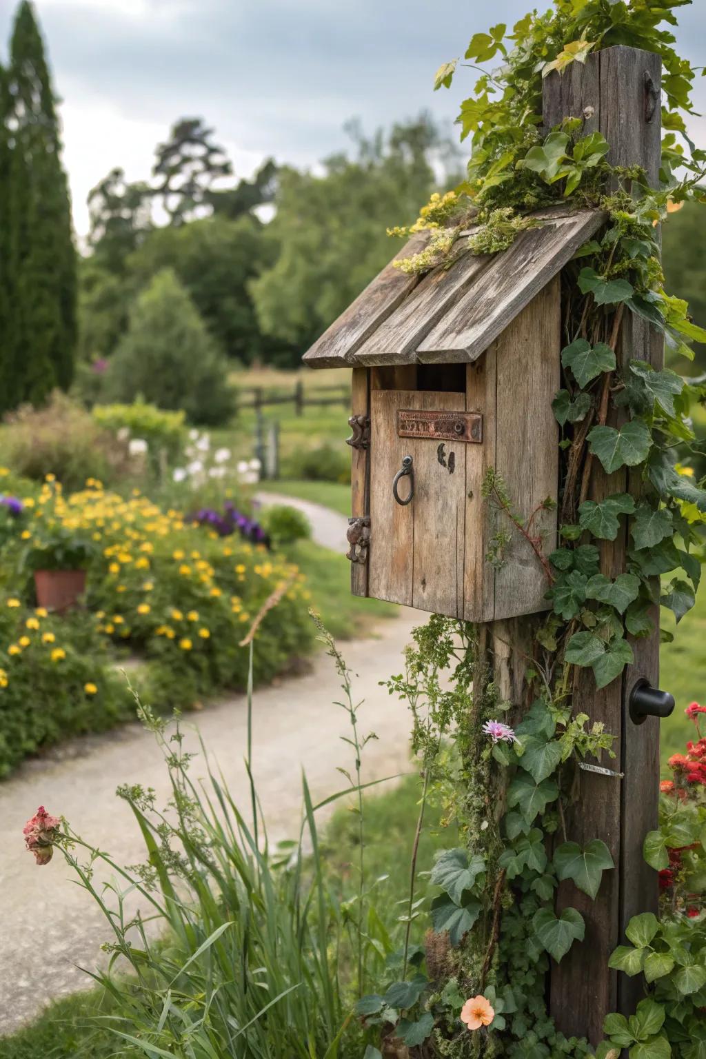 A rustic mailbox that adds warmth to any home facade.