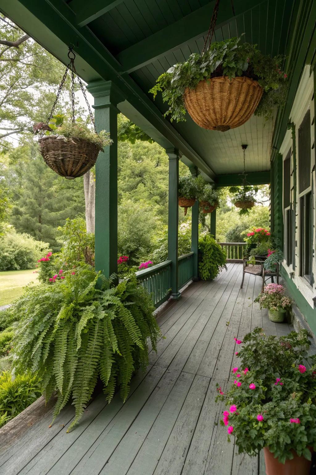 Embrace nature with a forest green porch.