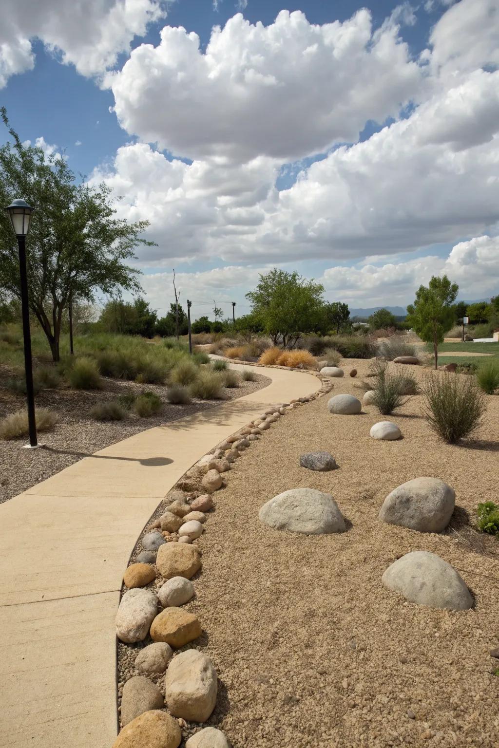 Rocks and gravel offer a stylish and water-efficient solution for your park strip.