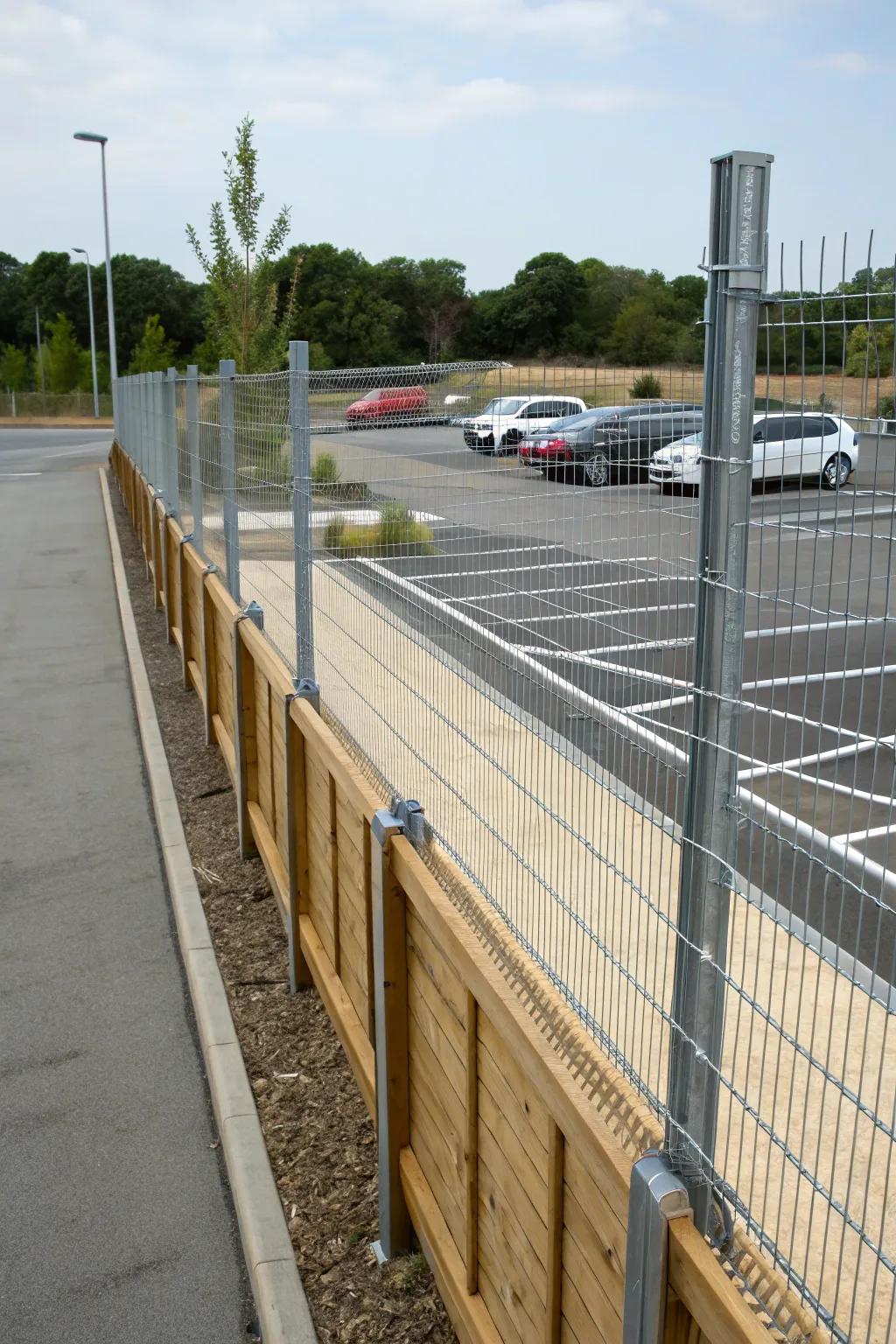 Mixed materials create a unique and stylish fence design.