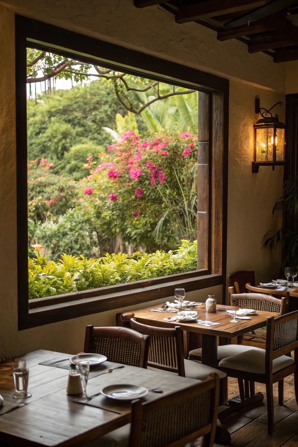 Enjoy garden views while dining in style.