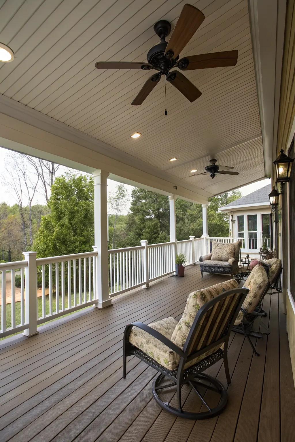 Ceiling fans keep your porch cool and comfortable.