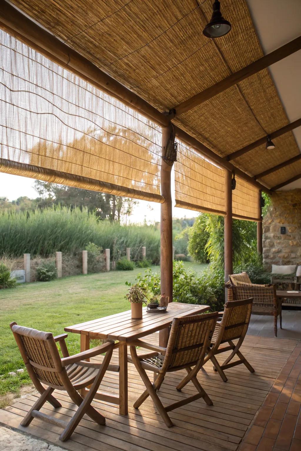 Reed blinds offer a rustic touch with natural textures.