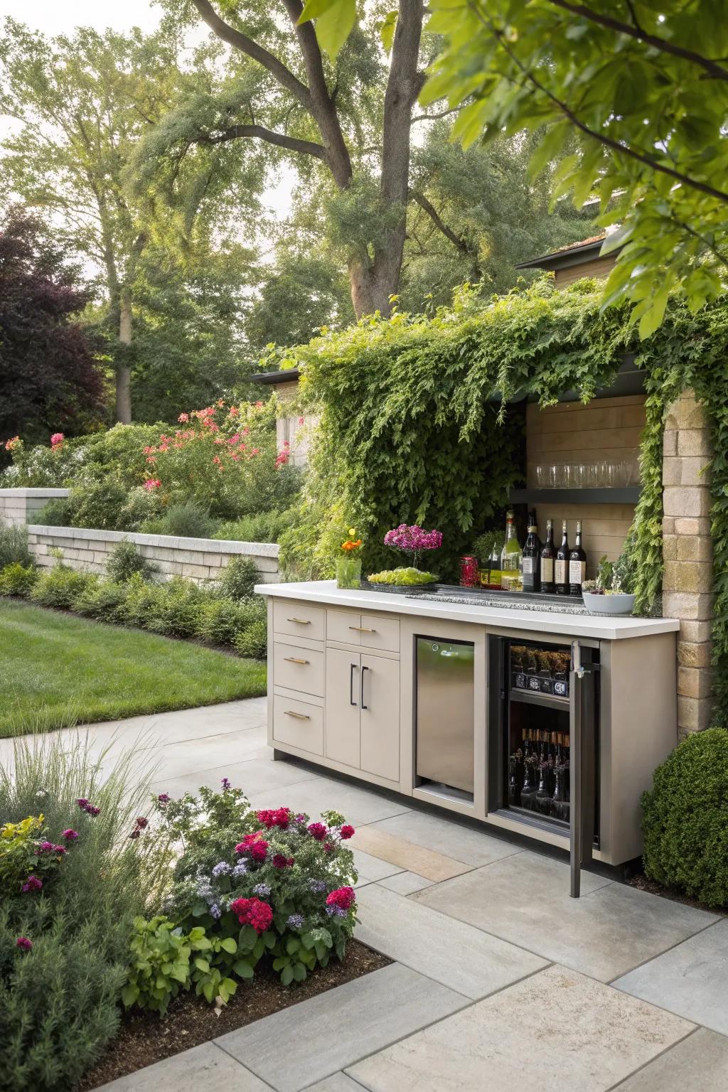A hidden bar cabinet is the ultimate party trick for your patio.