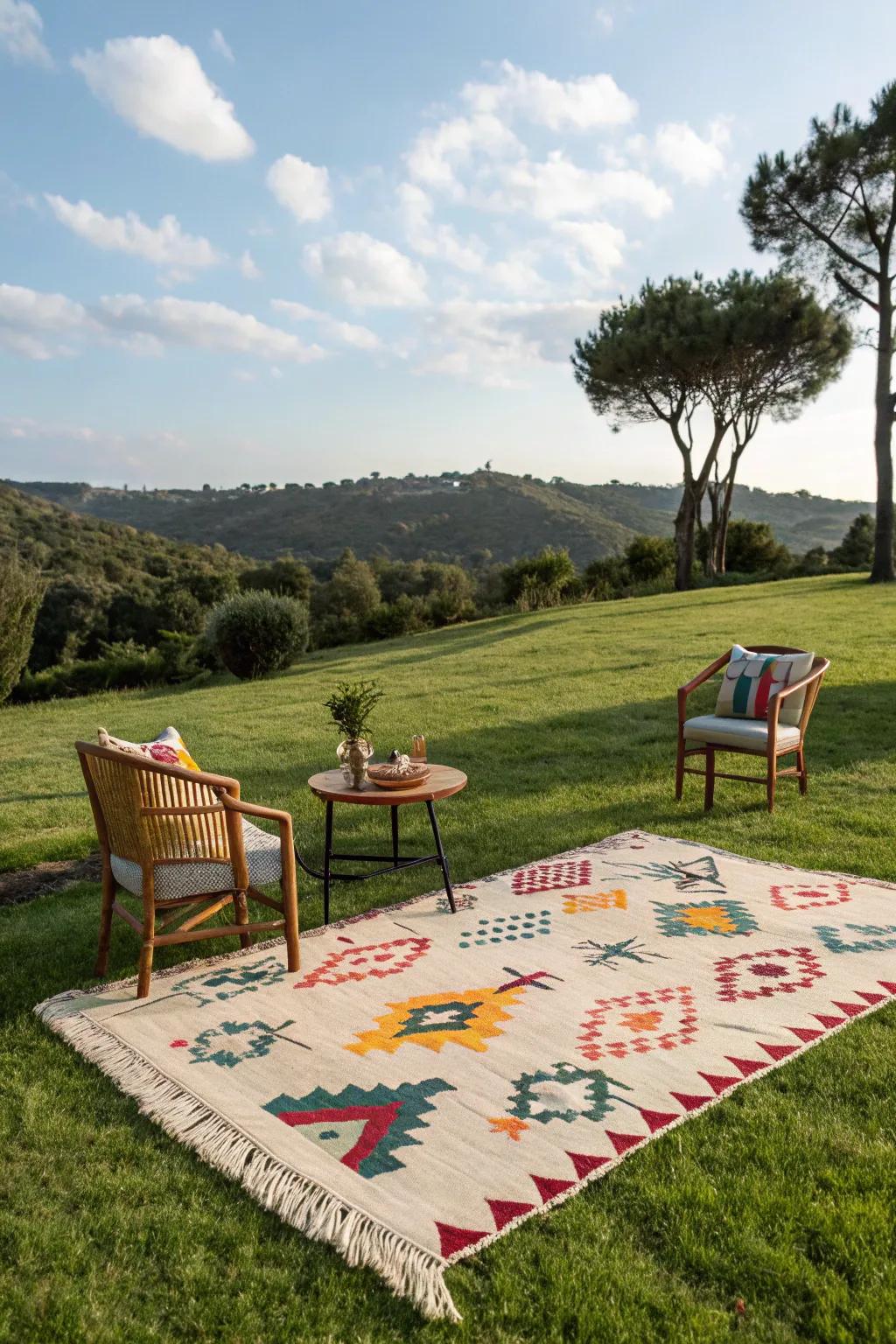 Define your outdoor space with a vibrant outdoor rug.