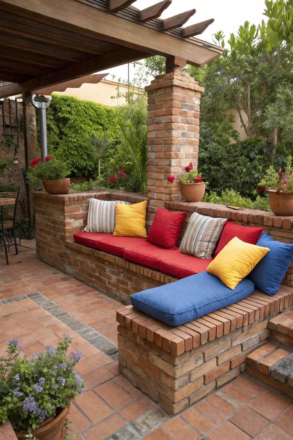 Built-in seating turns a patio corner into a cozy retreat.