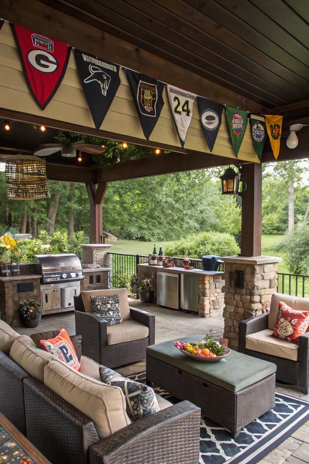 Personalized decor adds a unique touch to your outdoor man cave.