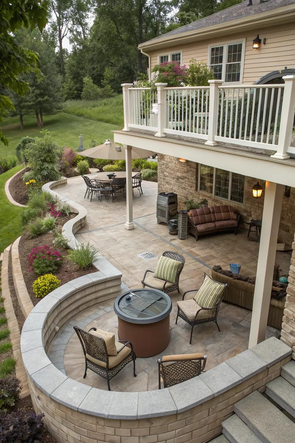 Multi-level patios offer functional elegance.