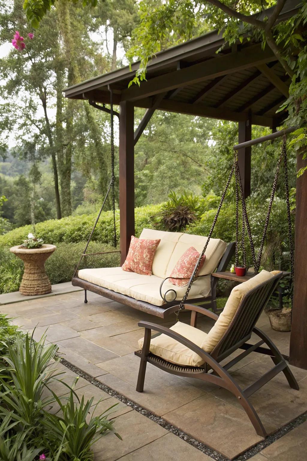 Kick back and relax with loungers and swing chairs.