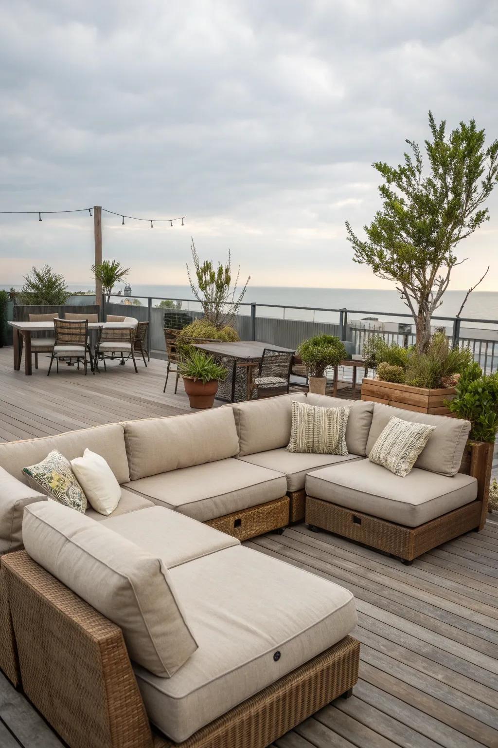 Modular designs offer flexible seating arrangements.