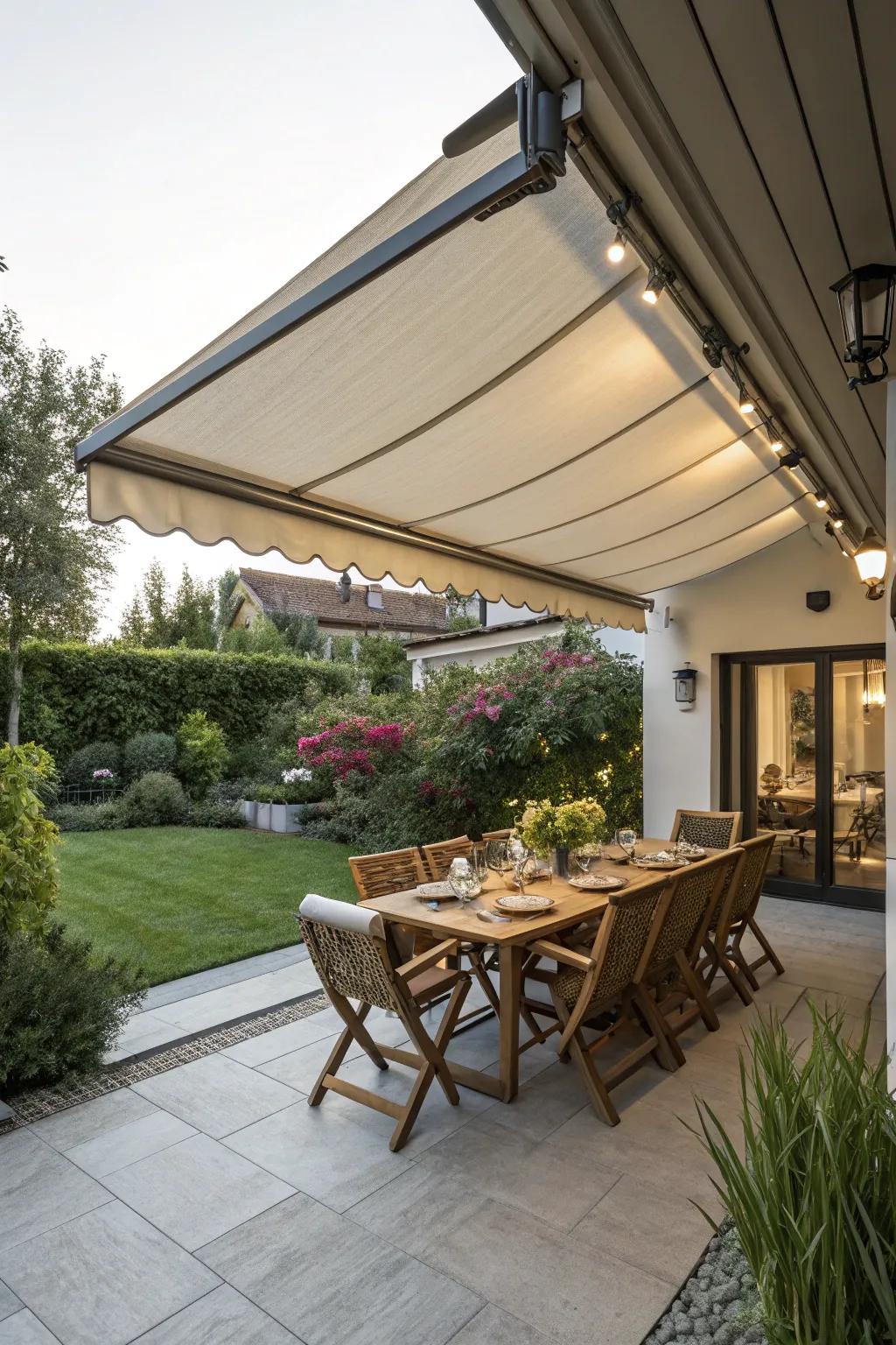 Retractable awnings offer shade with the flexibility to adapt to the weather.