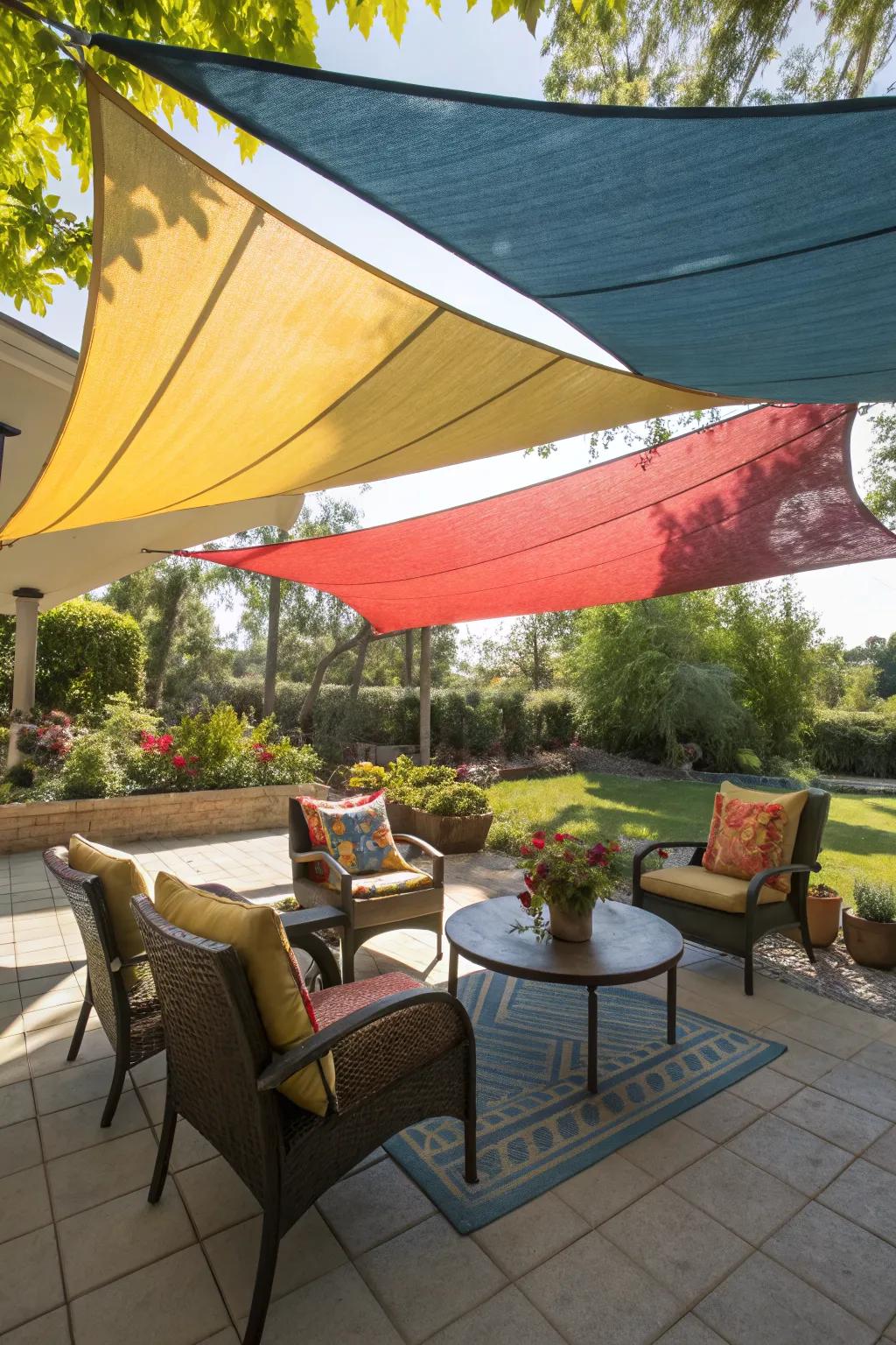 Shade sails add a bold and artistic touch to your patio space.