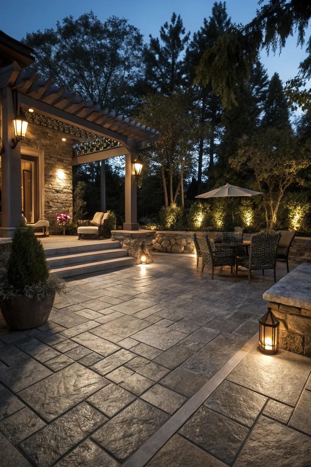 Moody stone-look tiles add drama and depth to outdoor areas.