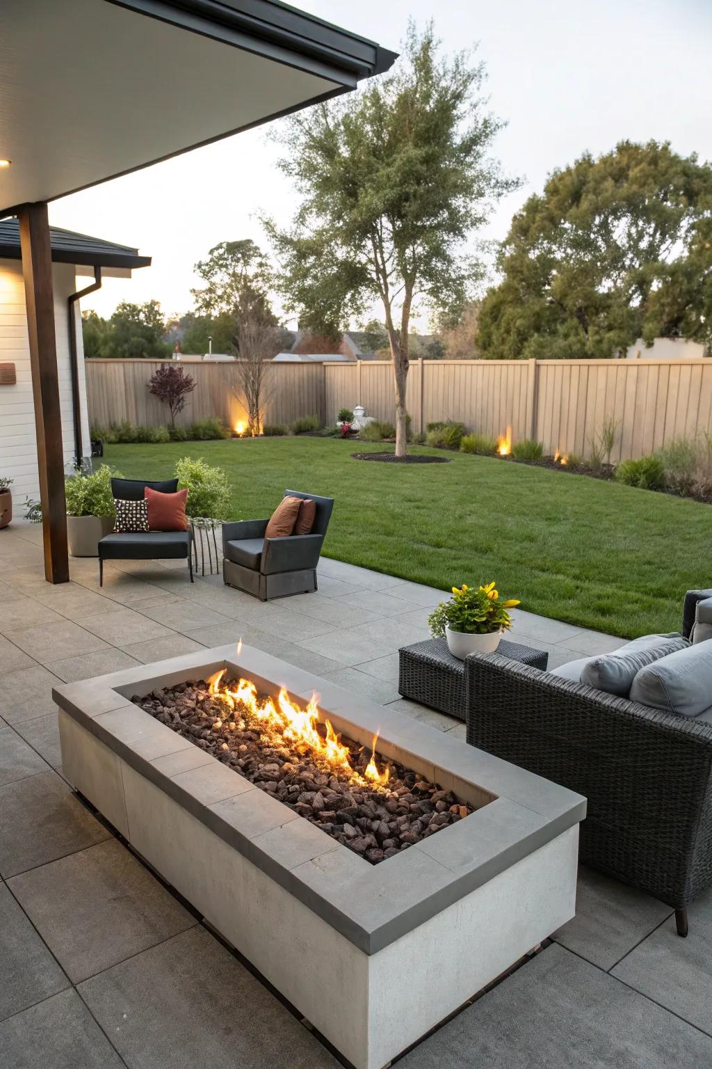 A contemporary gas fire pit for effortless outdoor enjoyment.